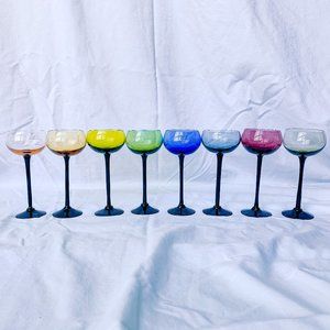 set of 8 multi-colored wine glasses